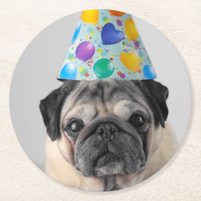 Party Mops Runder Pappuntersetzer (Vorderseite)