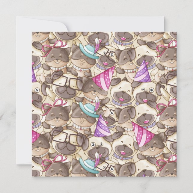 Party-Möpsen Feiertagskarte (Vorderseite)