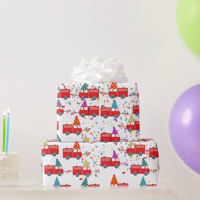Party-Muster für rote LKW Geschenkpapier (Partygeschenke)