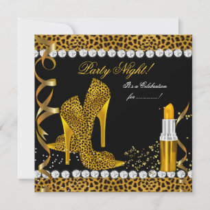 Party-Nacht-Glitter Gold-Schwarz-Leoparden-Schuhe Einladung