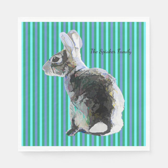 Party Napkin mit Bunny auf Streifen blauem Hinterg Serviette (Vorderseite)