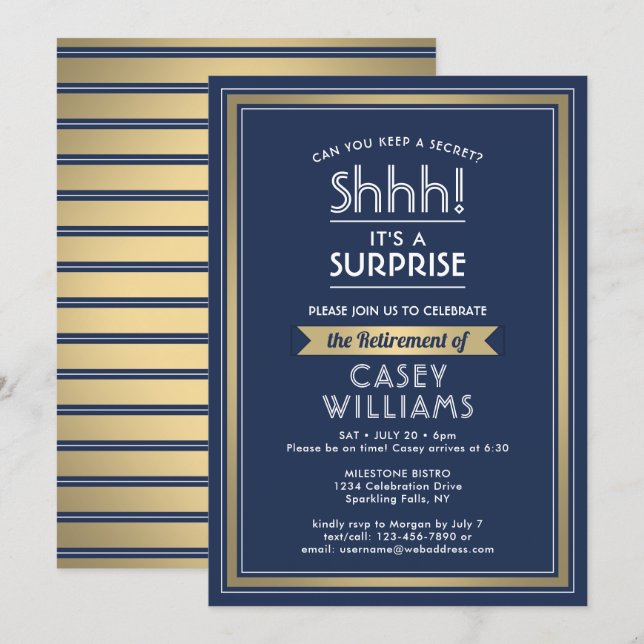 Party Navy Blue White Gold Einladung (Vorne/Hinten)