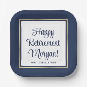Party Navy Blue, White & Gold Square Pappteller
