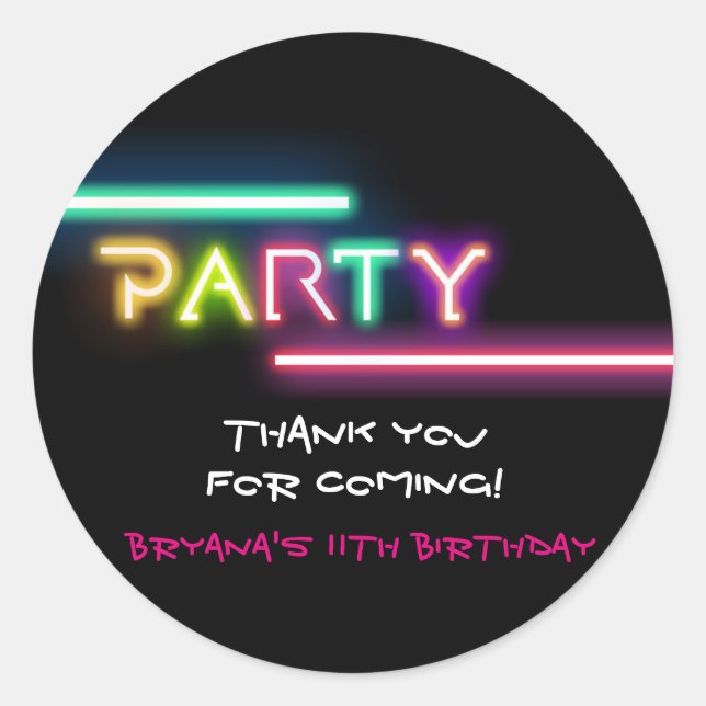 PARTY Neon Glow Black Birthday Gefallen Party Stic Runder Aufkleber (Vorderseite)