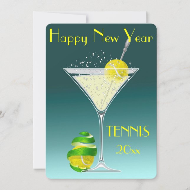 Party neuen Jahres Tennis-Martinis Einladung (Vorderseite)
