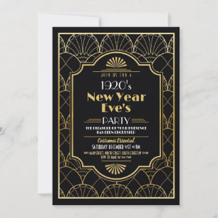 Party Neujahr 1920 Art Deco Schwarzes Gold Einladung
