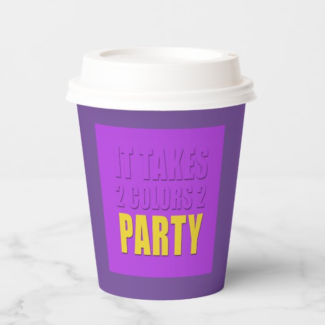 Party nimmt zwei Lila Gelb-Papier-Cup Pappbecher (Vorderseite)