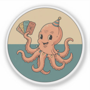 Party Octopus mit Karnevalstkarten - Retro-Spaß Aufkleber