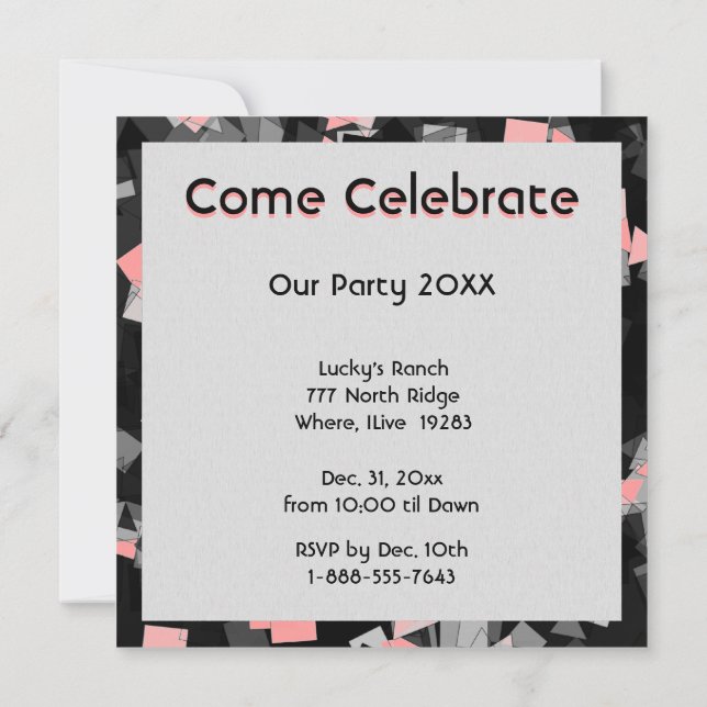 Party oder Feier Confetti Rosa Einladungen (Rückseite)