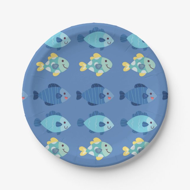 Party Papier Teller - Mehrfarbige Fische (Vorderseite)