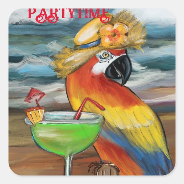 Party Parrots Quadratischer Aufkleber (Vorderseite)
