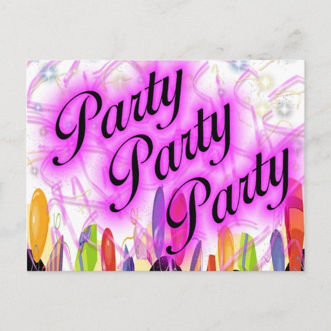 Party Party Party Einladungspostkarte (Vorderseite)
