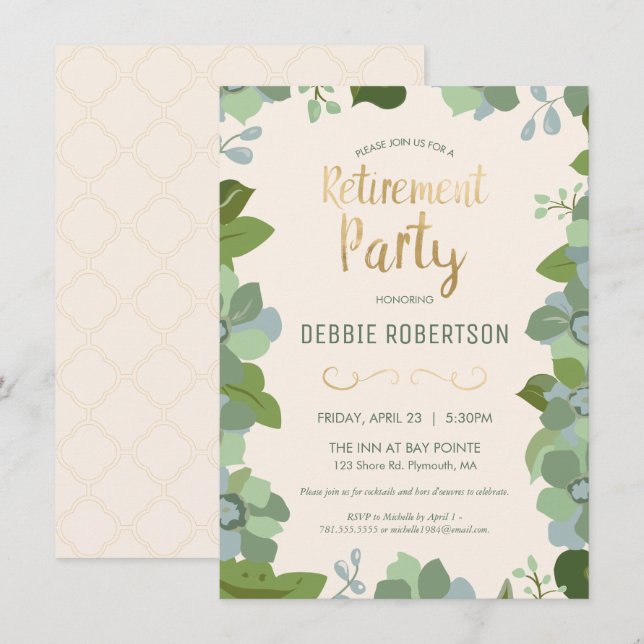 Party Pension Invite, Eleganter Blumengarten Einladung (Vorne/Hinten)