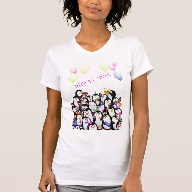 Party Pinguin T - Shirt - Benutzerdefinierter Text (Vorderseite)