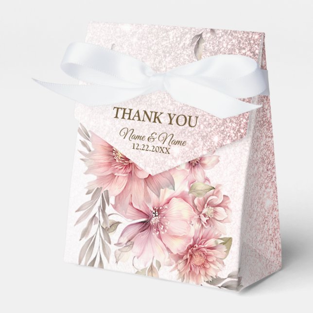 Party Pink Aquarell Blume Shiny Glitzer Moderne Geschenkschachtel (Vorderseite)