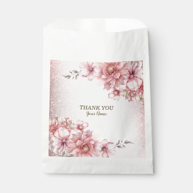 Party Pink Aquarell Blume Shiny Glitzer Moderne Geschenktütchen (Vorderseite)