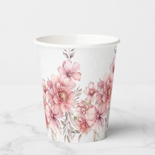 Party Pink Aquarell Blume Shiny Glitzer Moderne Pappbecher (Links)