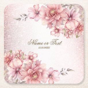 Party Pink Aquarell Blume Shiny Glitzer Moderne Rechteckiger Pappuntersetzer