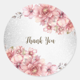 Party Pink Aquarell Blume Shiny Glitzer Moderne Runder Aufkleber