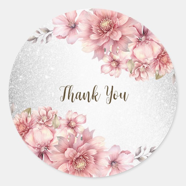 Party Pink Aquarell Blume Shiny Glitzer Moderne Runder Aufkleber (Vorderseite)