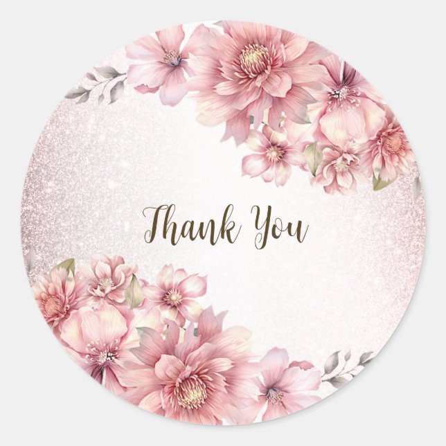 Party Pink Aquarell Blume Shiny Glitzer Moderne Runder Aufkleber (Vorderseite)