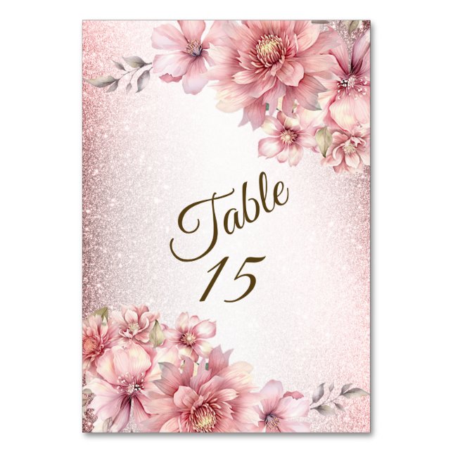 Party Pink Aquarell Blume Shiny Glitzer Moderne Tischnummer (Vorderseite)