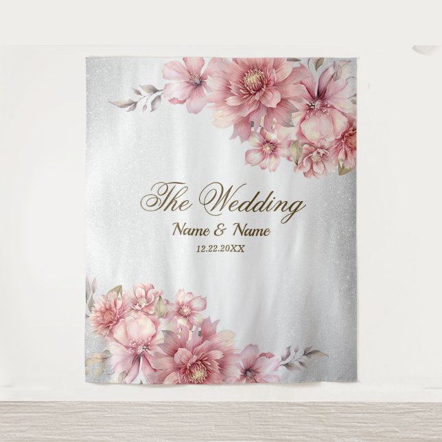 Party Pink Aquarell Blume Shiny Glitzer Moderne Wandteppich (Vorderseite)