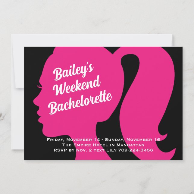 Party Pink & Black Weekend Bachelorette Einladung (Vorderseite)