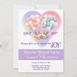 Party Pink & Blue Bears & Balloons Einladung