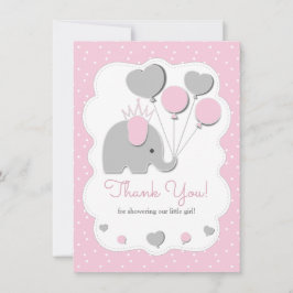 Party Pink Elephant Baby Shower Girl Dankeskarte