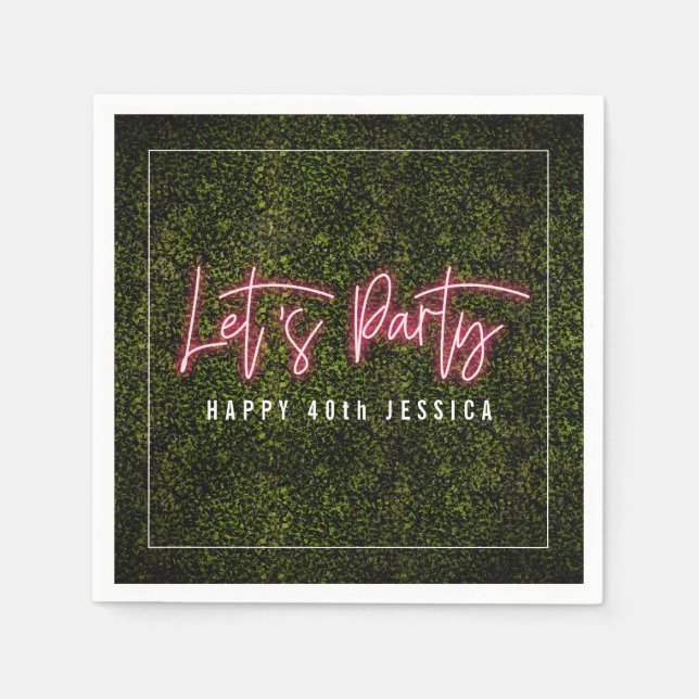 Party Pink Neon Boxwood Geburtstag Serviette (Vorderseite)