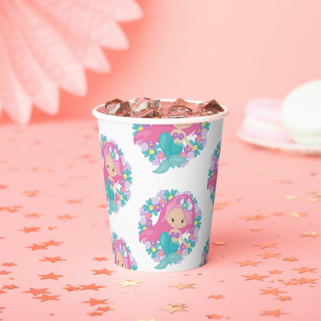 Party Pirate rosa mermaids Paper Cups Pappbecher (Insitu)