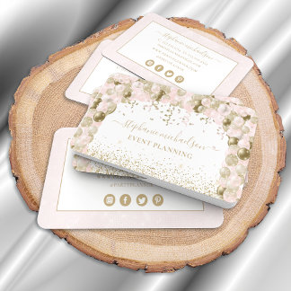 Party Plane Blush Pink Gold Glitzer Ballon Visitenkarte