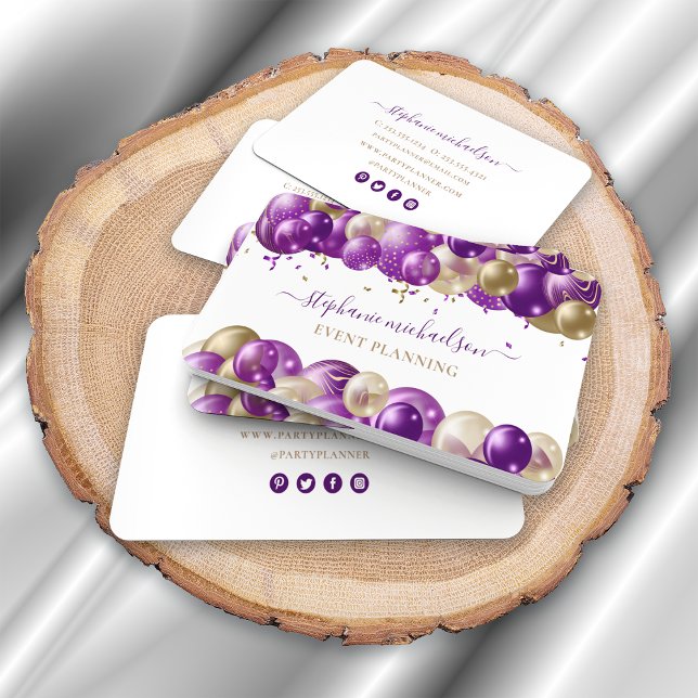 Party Planer Lila Gold Ballon Visitenkarte (Party Planner Purple Gold Balloon Business Card)