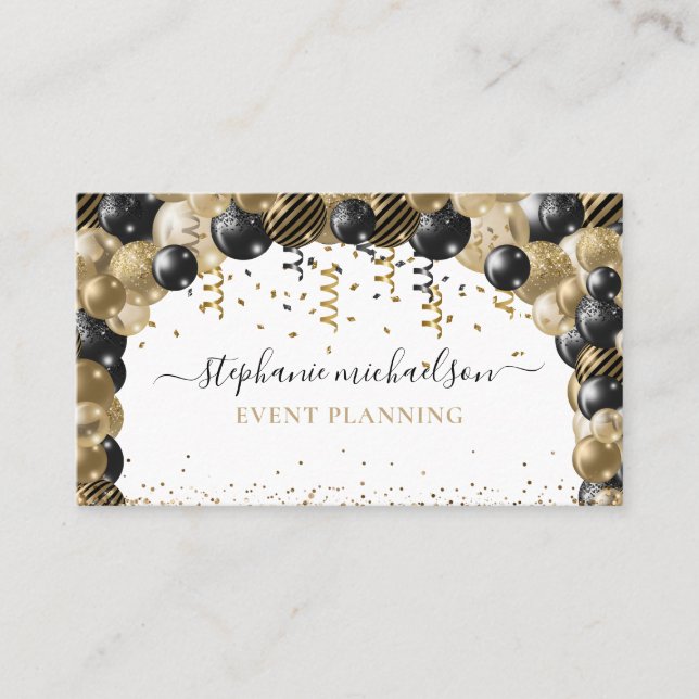 Party Planner Gold Glitzer Ballon Visitenkarte (Vorderseite)