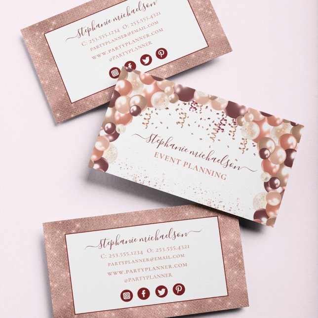 Party Planner Rose Gold Glitzer Ballon Visitenkarte (Party Planner Rose Gold Glitter Balloon Business Card)