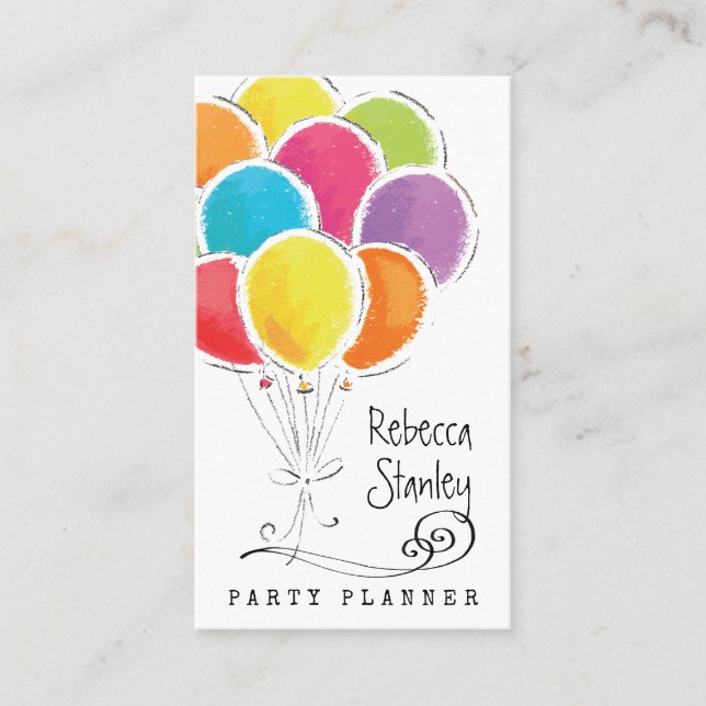 Party Planner Wasserfarben Balloons Beruflich Visitenkarte (Vorderseite)