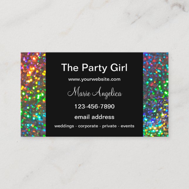 Party Planning Services Glitzy Visitenkarte (Vorderseite)