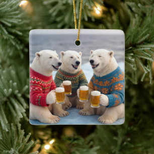 Party-Polarbären mit hässlichen Weihnachtspullover Keramikornament