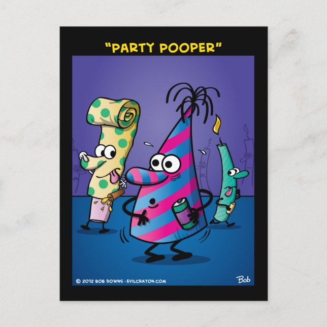 "Party Pooper" Einladungspostkarte (Vorderseite)