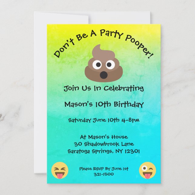 Party Pooper Emoji Geburtstagsparty Einladung (Vorderseite)