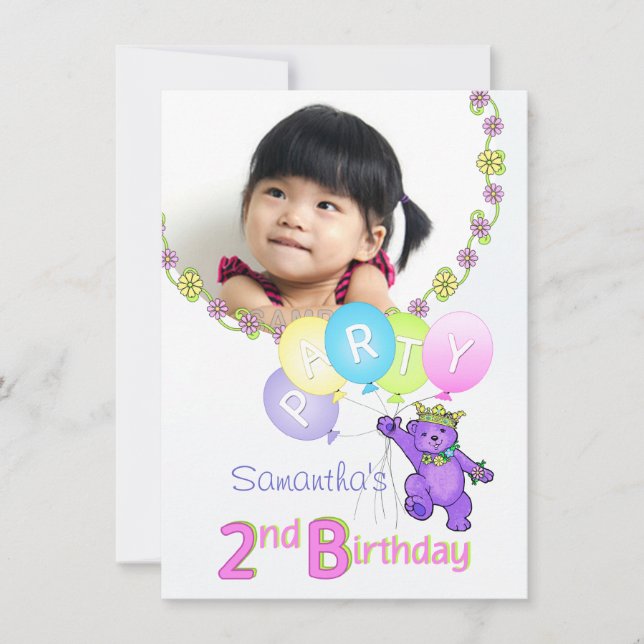 Party Princess Bear Custom Foto Einladung (Vorderseite)