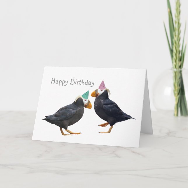 Party Puffins Geburtstagkarte Karte (Vorderseite)