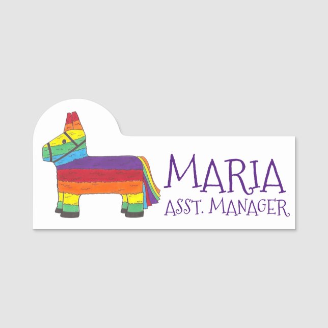 Party Rainbow Donkey Piñata Fiesta Namensschild (Vorderseite)
