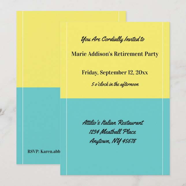 Party-Restaurant mit schlichter Gelb- und Blauer P Einladung (Vorne/Hinten)