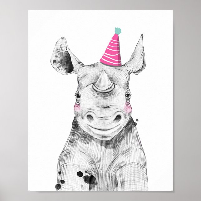 Party Rhino Wild Safari Animals Birthday Decor Poster (Vorne)