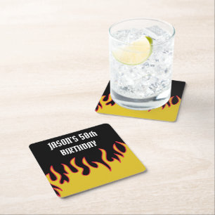 Party "Rock and Roll Flames Custom Message" Rechteckiger Pappuntersetzer