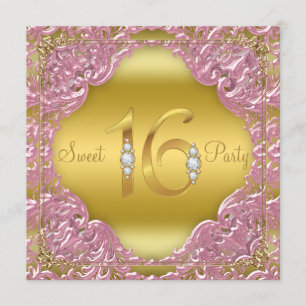 Party rosa des Goldstrudel-extravagantes Bonbon-16 Einladung