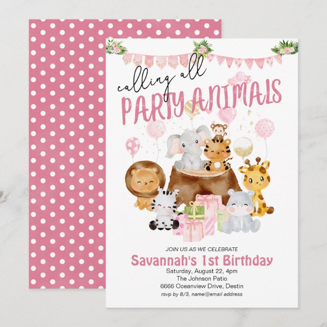 Party Rosa Geburtstag Einladung (Vorne/Hinten)