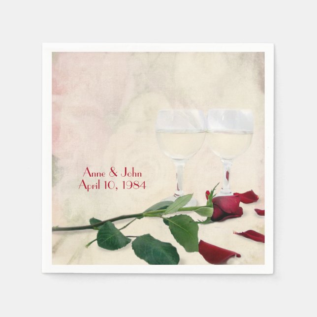 Party rote Rose und Weinkultur Serviette (Vorderseite)